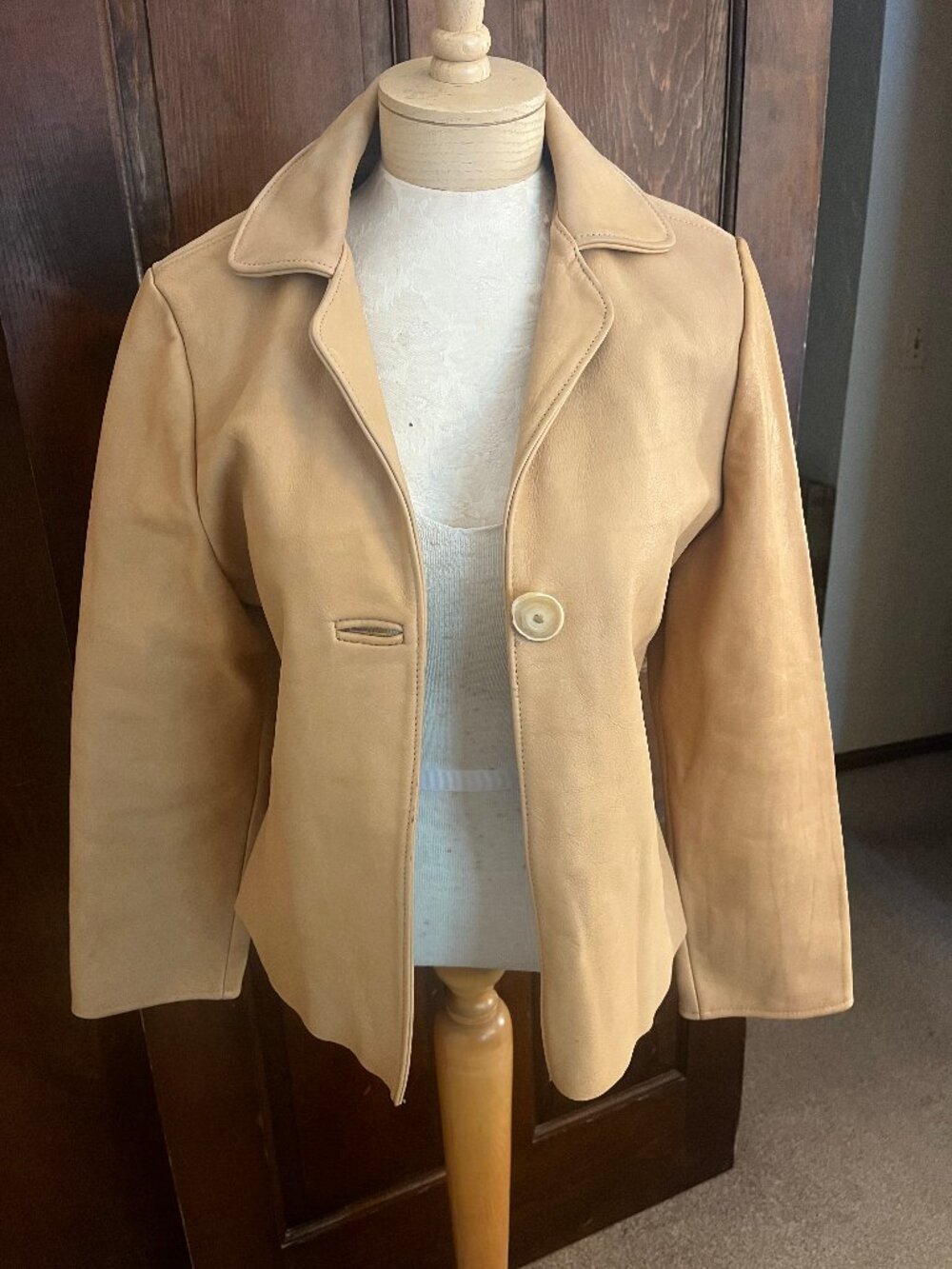 Vintage 90's Neely Mack Design Shrunken Leather Camel Jacket, Size L